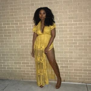 Mustard Lace Maxi Romper.